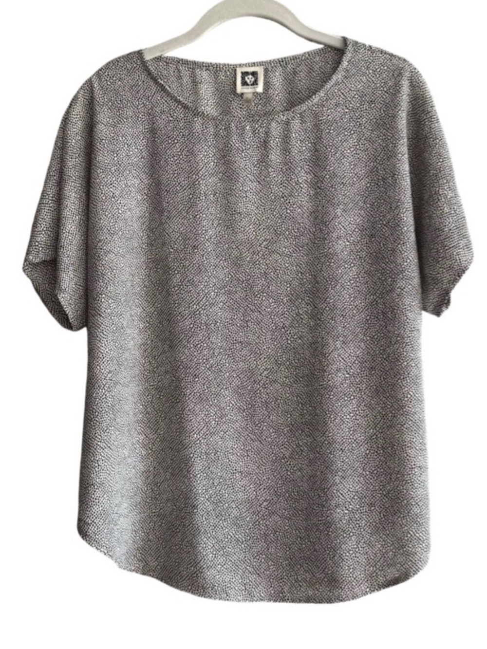 Anne Klein Lightweight Suiting Blouse Short Sleeve Off White Black Size M